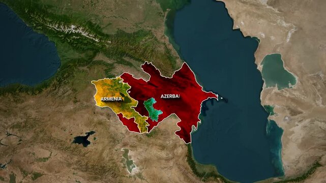Map animation of Armenia, Azerbaijan, and the disputed Nagorno-Karabakh region
