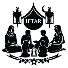 family sitting together before iftar islamic silhouette moment