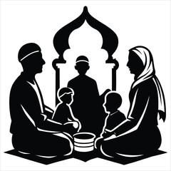 family sitting together before iftar islamic silhouette moment