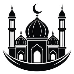 mosque crescent moon silhouette ramadan event vector design