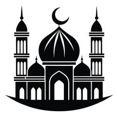 mosque crescent moon silhouette ramadan event vector design