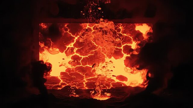 Molten Lava Boiling Magma Flowing Visually Erupting Surface Fire