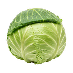 Fototapeta premium Fresh green cabbage head with leafy top, isolated on transparent background