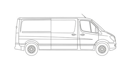 Sketch of a commercial cargo van in profile view.