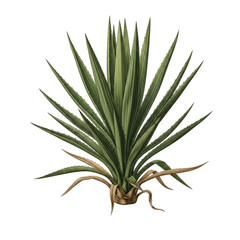 Fototapeta premium A detailed illustration of a yucca plant with long green leaves and brown roots isolated on transparent background