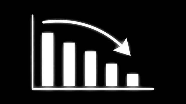 Financial chart with several vertical bars and a downward arrow showing a falling trend in values over time against a dark background