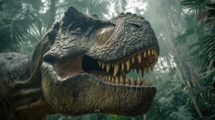 Tyrannosaurus Rex Dinosaur in Dense Jungle
