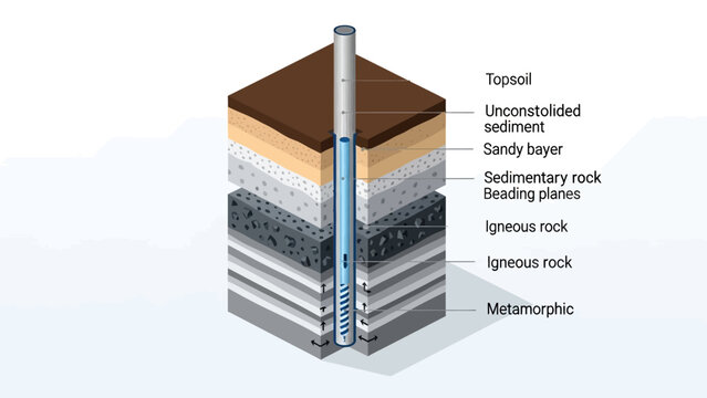Geological Cross-Section Illustrating Earths Layers and Wellbore.