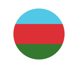 Obraz premium Circular flag icon for Azerbaijan, with light blue, red, and green stripes and a white crescent and stars, representing national identity.