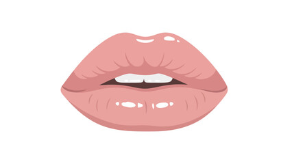 Pink lips with white teeth and glossy texture on a white background