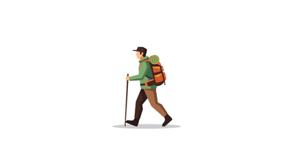 Pixel art of a hiker with a backpack and trekking pole