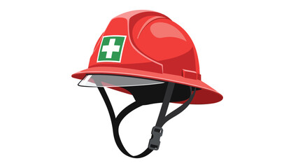 Red helmet with a green square and white cross on the front