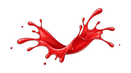 Red liquid splash with droplets against a white background
