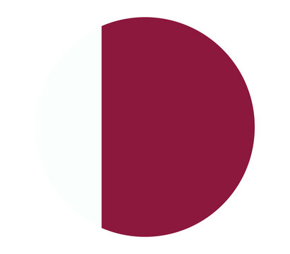Circular flag of Qatar, featuring a stark white and maroon design representing national identity.
