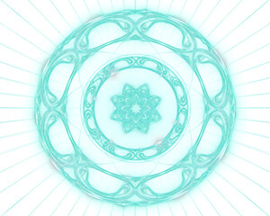 Glowing Cyan Magic Circle Mandala Ornament Illustration