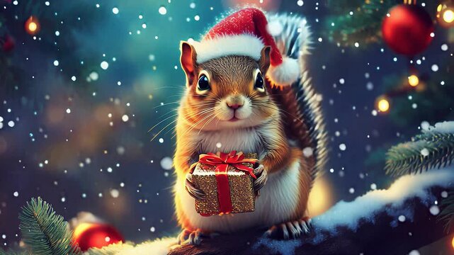 クリスマスプレゼントを渡すシマリス