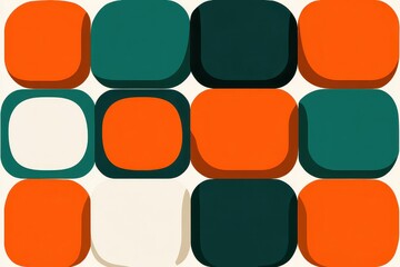 Abstract Composition with Rounded Squares in Orange Teal and White on Beige Background