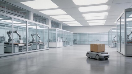 Automated factory with robotic arm and AGV