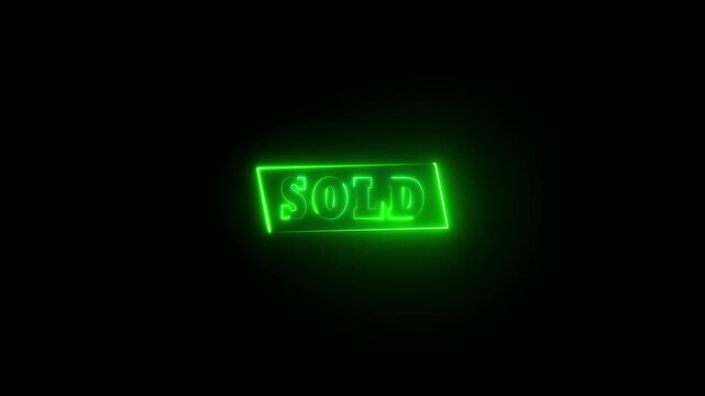 Neon sold text. text on black background. Sold bext animation motion graphics for flash Sale. Sales Business Concept.