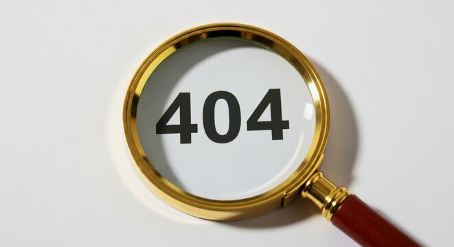 Gold Magnifying Glass on 404 Error Code for Website Problem Concept