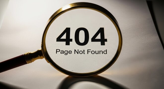 404 Page Not Found Error with Magnifying Glass for Website Search Concept