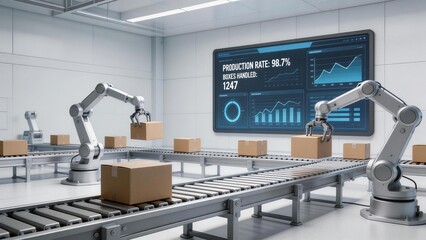 Automated factory with robotic arms