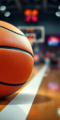 Closeup of a textured orange basketball, ready for a game, with a shallow depth of field,  game,  play