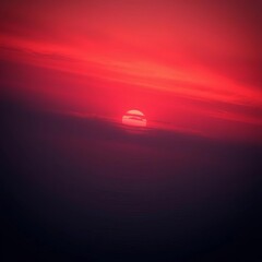 Crimson horizon bleeds into velvet sky, a tilted world bathed in gentle, ethereal glow,  beauty,  color