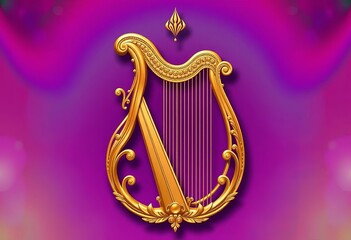 Elegant harp vector icon, intricate details, gold color, isolated, music