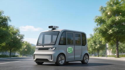 Selfdriving electric vehicle on road