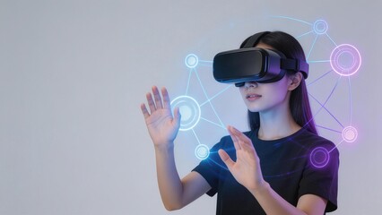 Woman using virtual reality headset