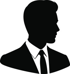 Businessman Profile Silhouette Vector Illustration, Elegant Man in Suit and Tie Side View Portrait Isolated on White Background