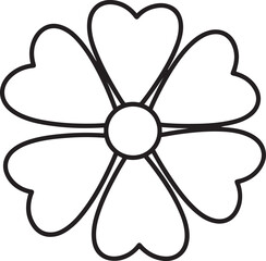 Obraz premium Black outline of a six petal flower with heart shaped petals and a circular center black and white simple