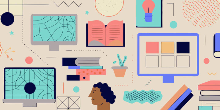 Digital learning and creativity a colorful illustration of modern tools