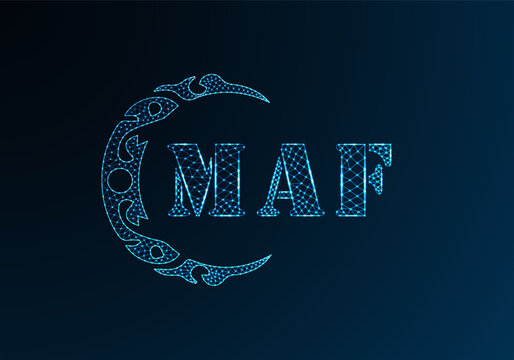 Low poly letter logo MAF design. MAF letter logo low poly vector design on blue color gradient background. MAF logo low poly design