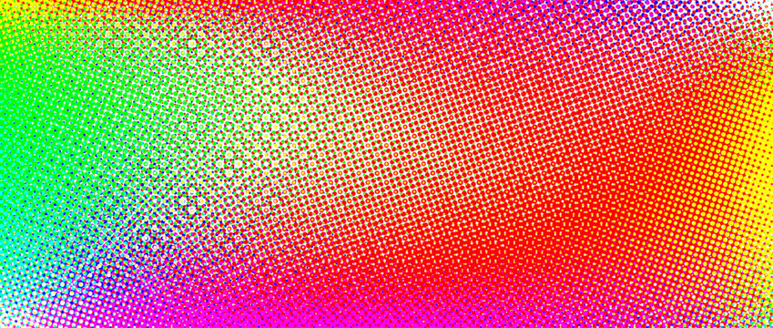 Colorful halftone gradient background. Dotted iridescent rainbow half tone gradation texture. Abstract pixelated multicolored wallpaper. Colour dotty bitmap style backdrop concept. Vector