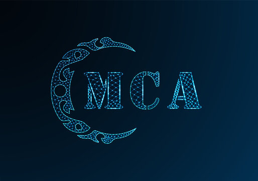 Low poly letter logo MCA design. MCA letter logo low poly vector design on blue color gradient background. MCA logo low poly design