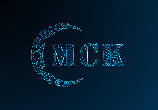 Low poly letter logo MCK design. MCK letter logo low poly vector design on blue color gradient background. MCK logo low poly design