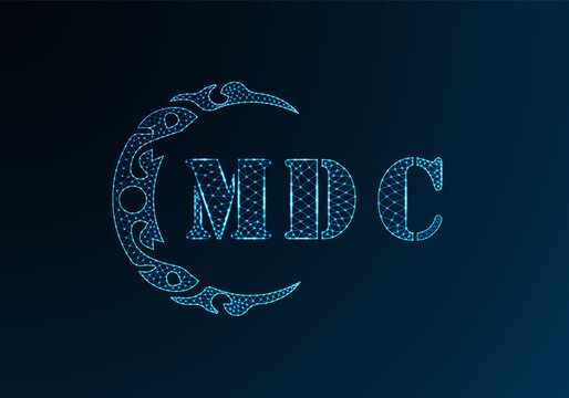 Low poly letter logo MDC design. MDC letter logo low poly vector design on blue color gradient background. MDC logo low poly design