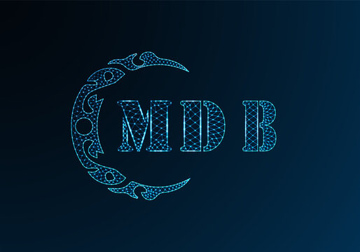 Low poly letter logo MDB design. MDB letter logo low poly vector design on blue color gradient background. MDB logo low poly design
