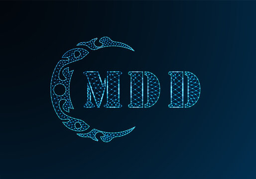 Low poly letter logo MDD design. MDD letter logo low poly vector design on blue color gradient background. MDD logo low poly design
