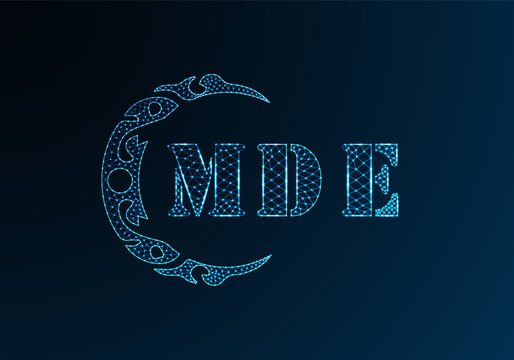 Low poly letter logo MDE design. MDE letter logo low poly vector design on blue color gradient background. MDE logo low poly design