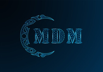 Low poly letter logo MDM design. MDM letter logo low poly vector design on blue color gradient background. MDM logo low poly design