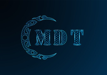 Low poly letter logo MDT design. MDT letter logo low poly vector design on blue color gradient background. MDT logo low poly design