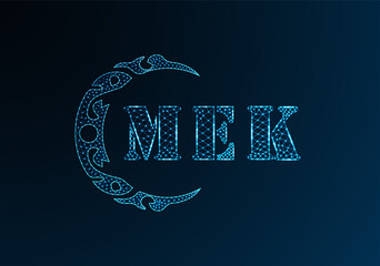 Low poly letter logo MEK design. MEK letter logo low poly vector design on blue color gradient background. MEK logo low poly design