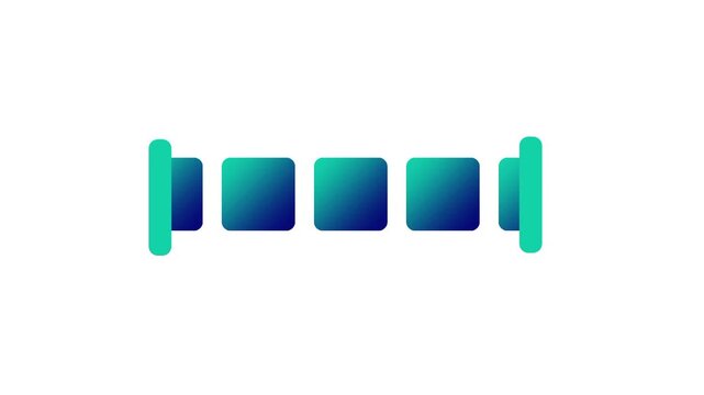 teal blocks are connected by a thin horizontal line and framed by two vertical bars to resemble a digital progress bar or a data pipeline link
