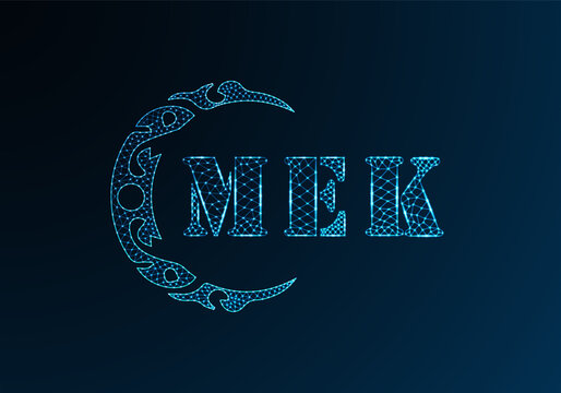 Low poly letter logo MEK design. MEK letter logo low poly vector design on blue color gradient background. MEK logo low poly design