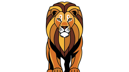 Illustration of a lion with a vibrant mane standing on a plain white background in a cartoon style with warm golden tones. © Rizaldy