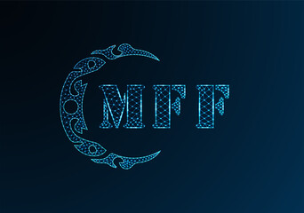 Low poly letter logo MFF design. MFF letter logo low poly vector design on blue color gradient background. MFF logo low poly design