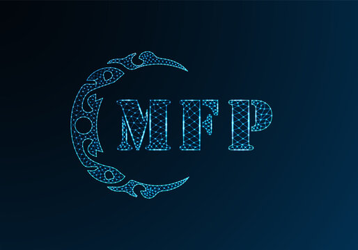 Low poly letter logo MFP design. MFP letter logo low poly vector design on blue color gradient background. MFP logo low poly design